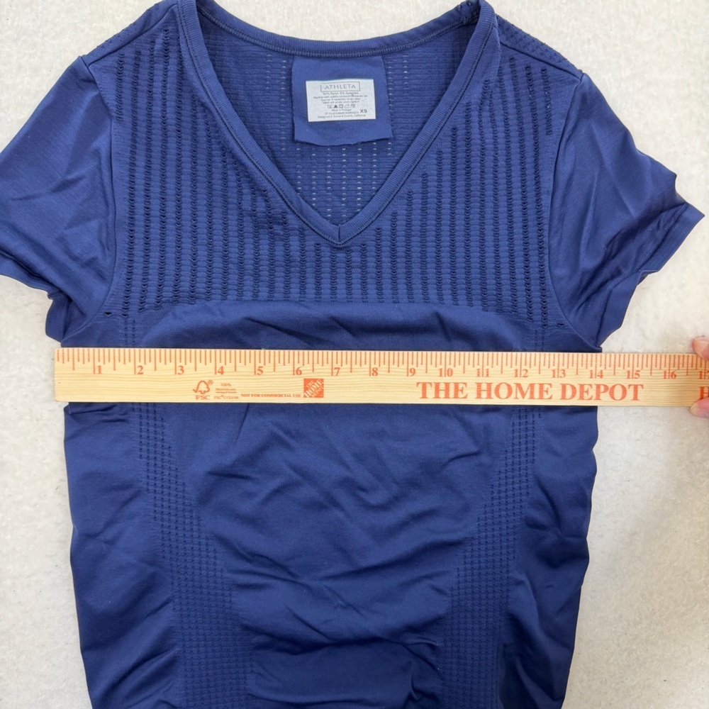 Athleta Trophy Tee Diamond Mesh Navy Blue Short Sleeve Size XS - Picture 7 of 7